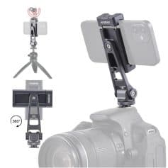 Versatile camera mount with adjustable phone holder and tripod, ideal for professional photography and content creation, compatible with smartphones and DSLR cameras for high-quality images.