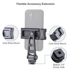 Cold shoe mount phone holder for flexible accessory extension, compatible with various smartphones, perfect for photography and videography.