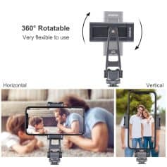 Flexible 360° rotatable phone holder for selfies and videos, compatible with all smartphones, and perfect for capturing moments vertically or horizontally.