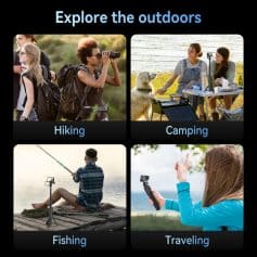 Hiking outdoor adventure with young woman exploring nature, wearing stylish glasses, carrying backpack, enjoying scenic view, perfect for outdoor activities and eye protection during hikes.