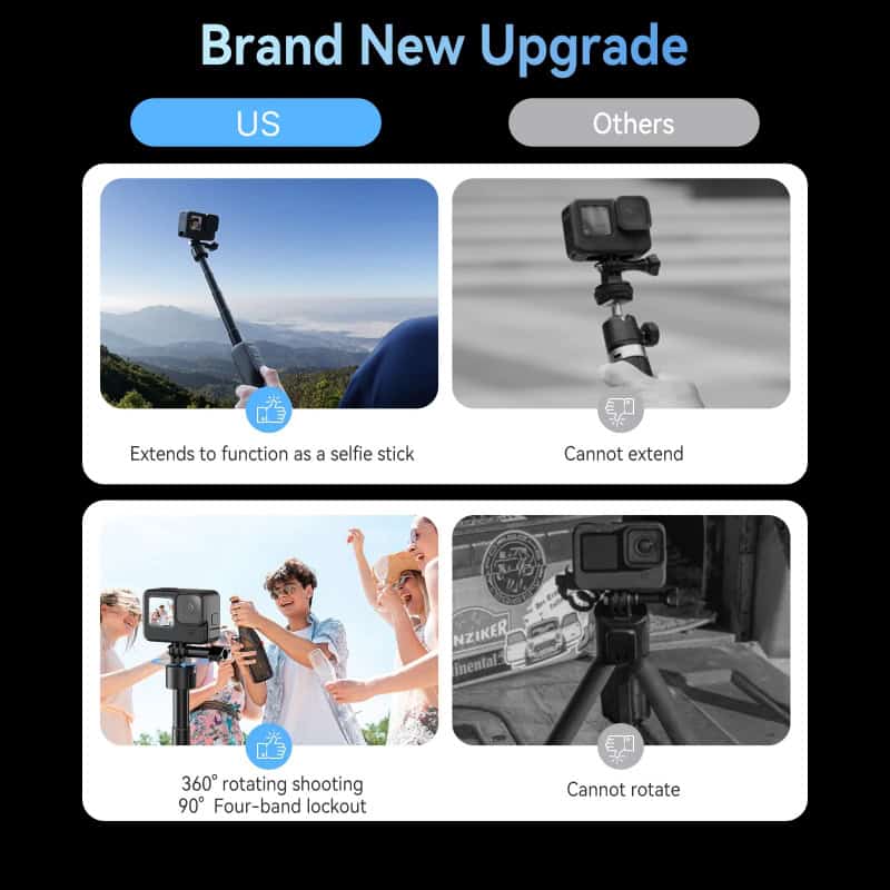Selfie stick with camera extension for photos and videos, ideal for outdoor and travel photography.