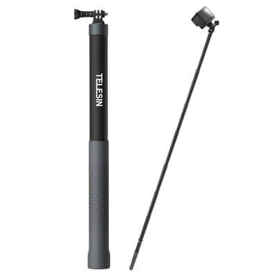 Telescopic selfie stick for smartphones, portable extendable tripod with Bluetooth remote shutter, ideal for selfies and group photos, black lightweight design.
