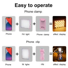 LED fill light for smartphones with clip, perfect for selfies and videography, providing bright illumination with easy attachment, ideal for lighting enhancement or creative effects.