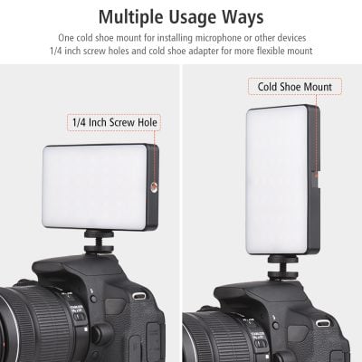 1. Multiple uses of camera mount for microphone or device, with cold shoe adapter and 1/4 inch screw hole, suitable for photography and video recording setups.