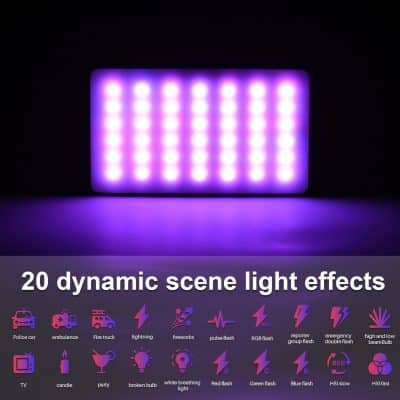 LED light panel for aesthetic lighting and ambiance, ideal for photography, events, or decorative purposes, featuring 20 dynamic scene light effects.