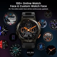 Smartwatch with customizable face options showcasing fitness, time, and activity tracking features for health-conscious consumers.
