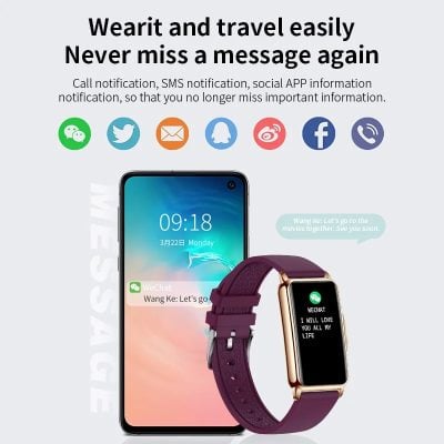 Smartwatch and smartphone displaying social notifications for wear and travel convenience, emphasizing easy message management and communication tools for busy lifestyles.