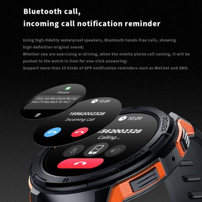 Bluetooth call smartwatch advertisement, waterproof speaker, fitness watch, mobile call reminder, high-definition sound for sports and driving, compatible with WeChat and SMS notifications.