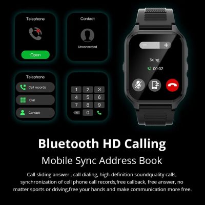 Bluetooth HD calling smartwatch with mobile sync address book, call recording, high-definition sound, and seamless phone call management, ideal for convenience and connectivity.