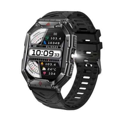 Smart sports smartwatch with health tracking features for men and women, including heart rate, blood pressure, and fitness monitoring.