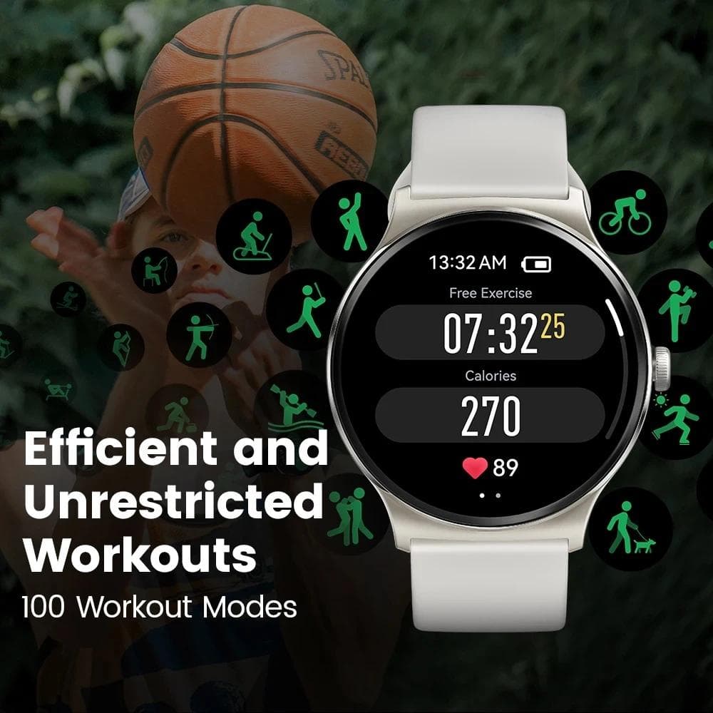 Advanced fitness smartwatch with 100 workout modes for efficient and unrestricted exercise tracking. Ideal for sports, running, cycling, and health monitoring.