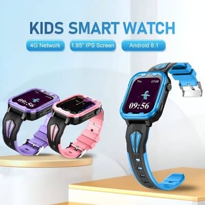Kids smart watch with colorful adjustable bands, large 1.85-inch IPS display, and Android 8.1 operating system for kids' safety and entertainment. Perfect for parents seeking reliable children’s wearable tech.