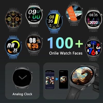 Modern smartwatch collection showcased with customizable watch faces, including digital, analog, fitness, and animated designs, available for online purchase at Monalisa Medical Store.