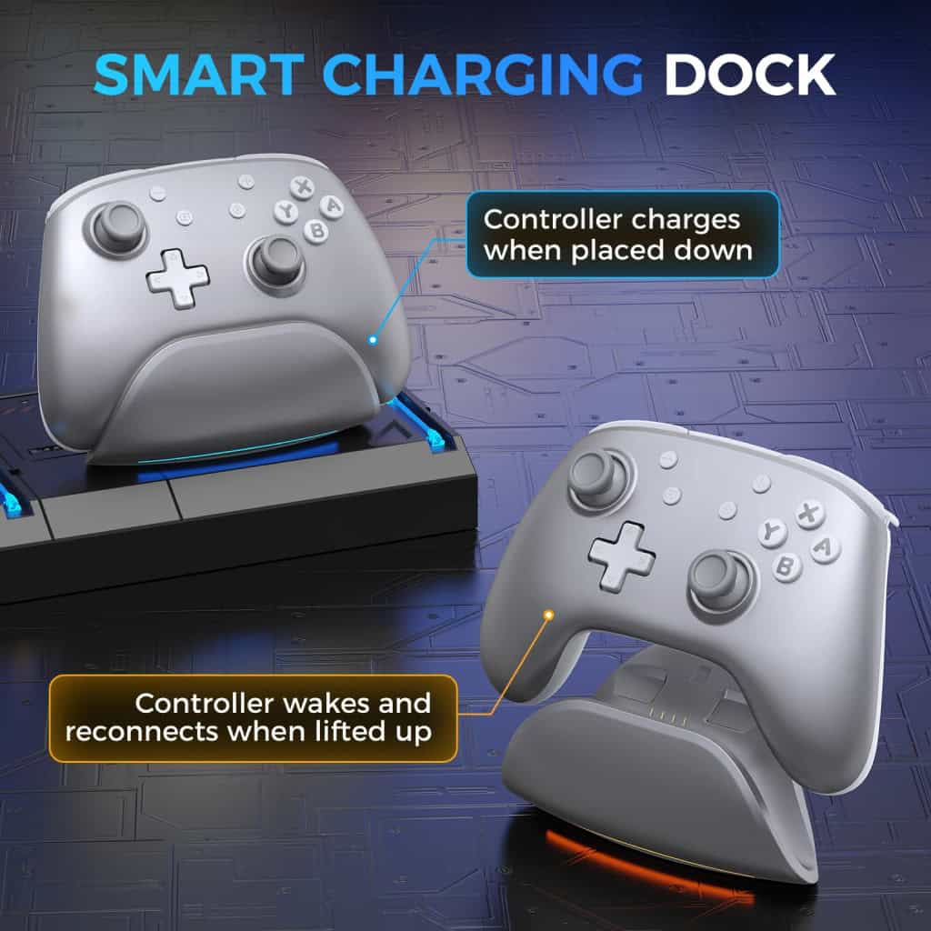 Controller charging dock for gaming controllers, smart charging station for gamepads, exclusive controller charger hub, compatible with various gaming controllers, fast and efficient charging dock for gaming enthusiasts.