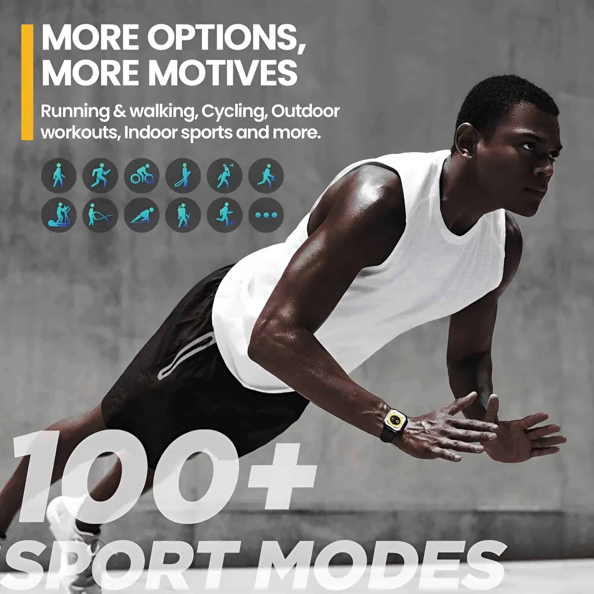 High-quality image of a man in athletic gear ready to run, illustrating diverse sports and outdoor activities with a focus on fitness and exercise options.