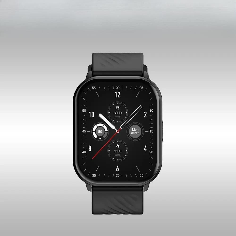 Smart black smartwatch with fitness tracking, step counter, and heart rate monitor, ideal for health-conscious users.