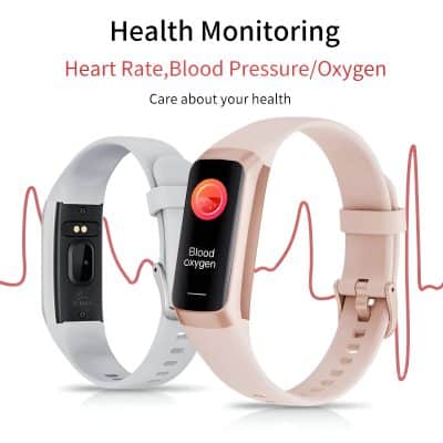 Fitness tracker smartwatches displaying health monitoring features including heart rate, blood pressure, and blood oxygen levels for everyday health management.