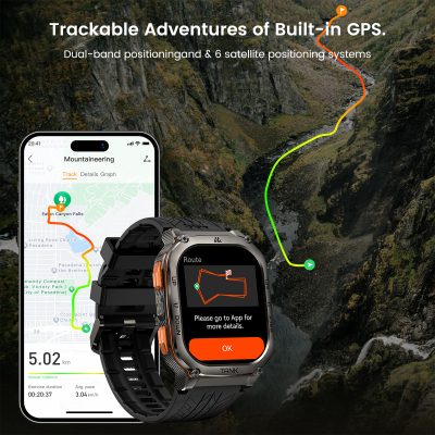 GPS smartwatch featuring dual-band positioning and satellite tracking for outdoor adventures.