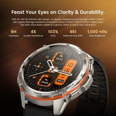 High-tech smartwatch with AMOLED display, durable glass, fitness tracking, and vibrant brightness ideal for active lifestyles. Perfect for style and health monitoring.