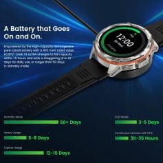 High-capacity rechargeable cobalt battery smartwatch with long battery life and fast charging, featured at Monalisa Store for optimal health and fitness tracking.