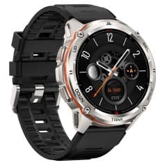 Smart men's digital and analog watch with fitness tracking, step counter, and moon phase display, featuring durable black silicone strap and stainless steel bezel, ideal for active lifestyles.