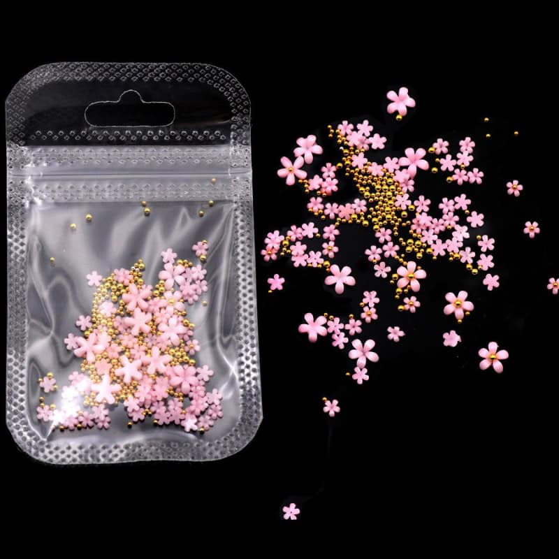 Pink Flowers and Gold Beads