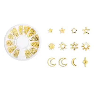 Golden star and moon nail art charms with decorative embellishments, perfect for nail design and decoration at Monalisa Store.
