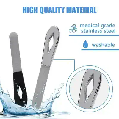Stainless steel nail file with medical-grade quality, washable, and durable for professional manicures and pedicures. Designed for precise nail shaping and smoothing.