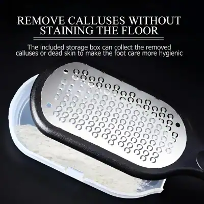 Remove calluses without staining the floor - foot care tool with storage box for hygienic removal of dead skin and calluses.