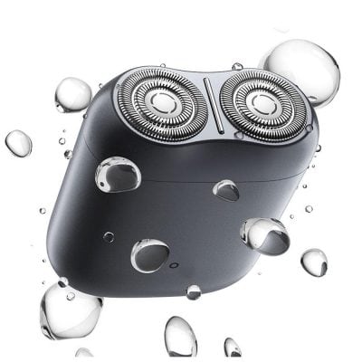 Shaver with waterproof design and dual rotating blades, ideal for men’s grooming, wet and dry use, featuring modern black finish for a smooth shave.