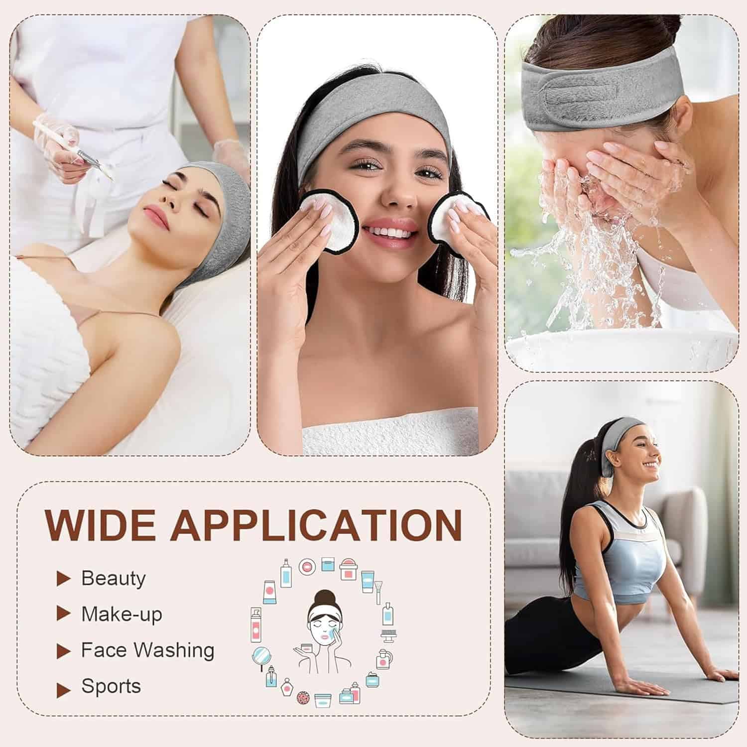 Relaxing facial treatment with a headband, skincare routine, skincare products, and face cleaning at Monalisa Medical Spa.