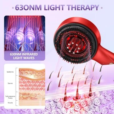 Red light therapy device emitting 630nm infrared light waves for skin rejuvenation and pain relief purposes.