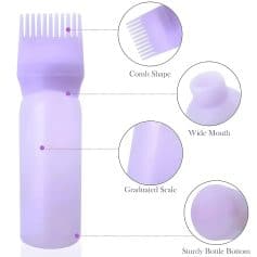 Light purple hair clip with comb shape, wide mouth, graduated scale, and sturdy bottle bottom design for professional salon or home hair styling.
