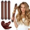 Silk hair curlers with a woman demonstrating soft, voluminous, and glossy hair, ideal for professional hair styling and hair care products.