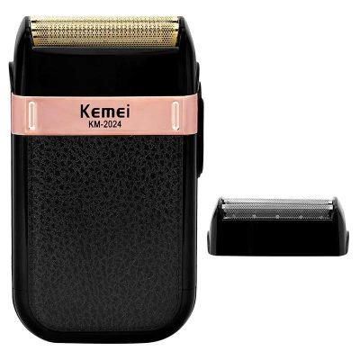 Compact electric shaver for men with replaceable foil and ergonomic design for smooth trimming; ideal for grooming and beard maintenance.