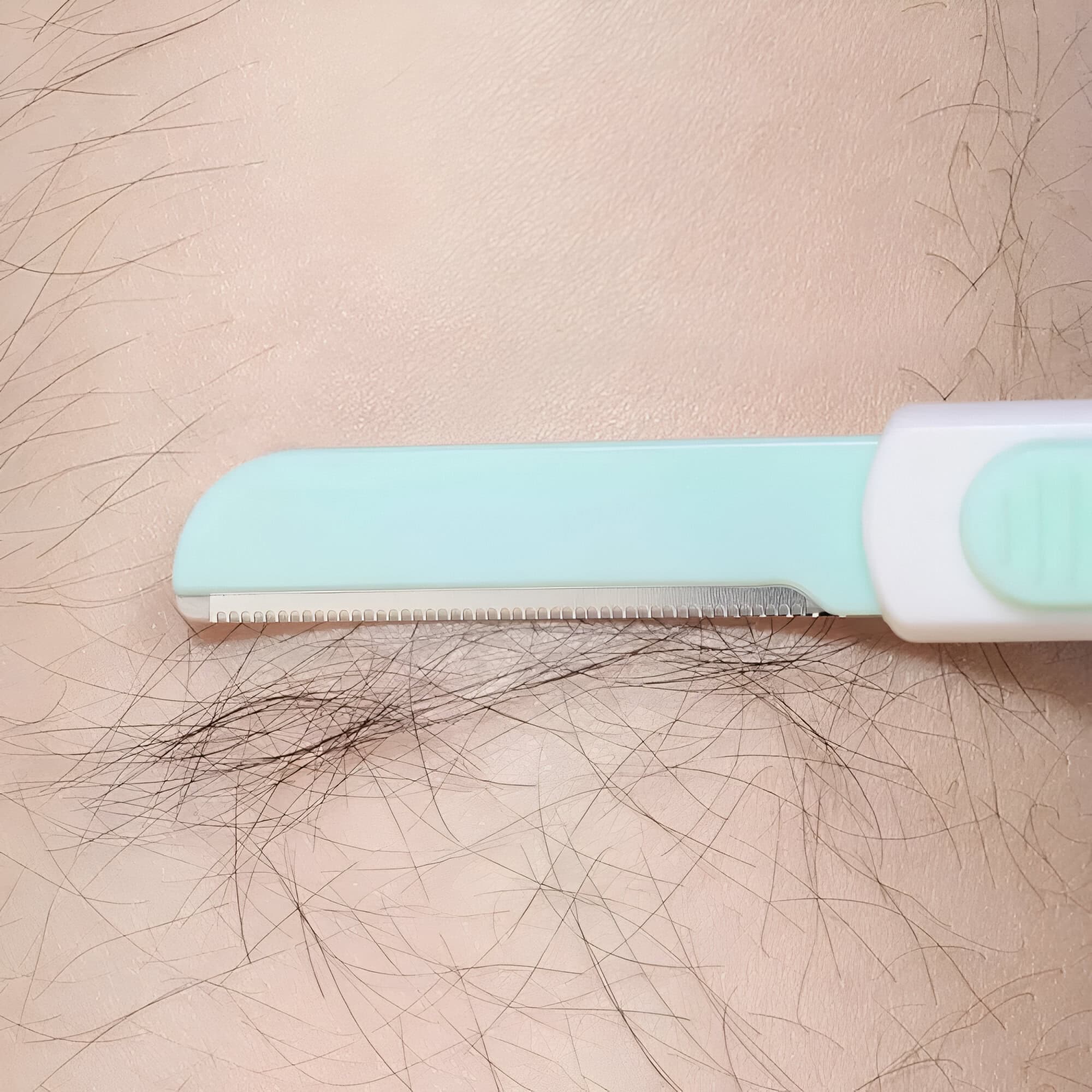 Close-up of a razor blade removing hair from skin, grooming, personal care, hair removal tool, hygienic shaving, smooth skin, hygiene product, Monalisa Medical Store.