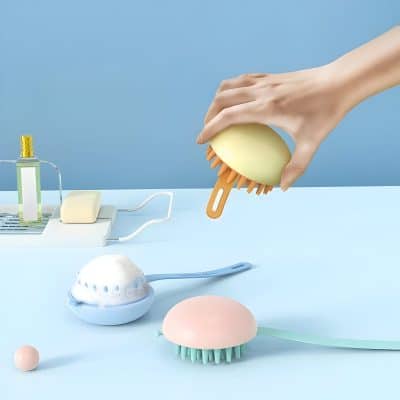 Silicone body brushes for skincare, exfoliation, and cleansing routines, featuring ergonomic handles and colorful designs for effective skin care.