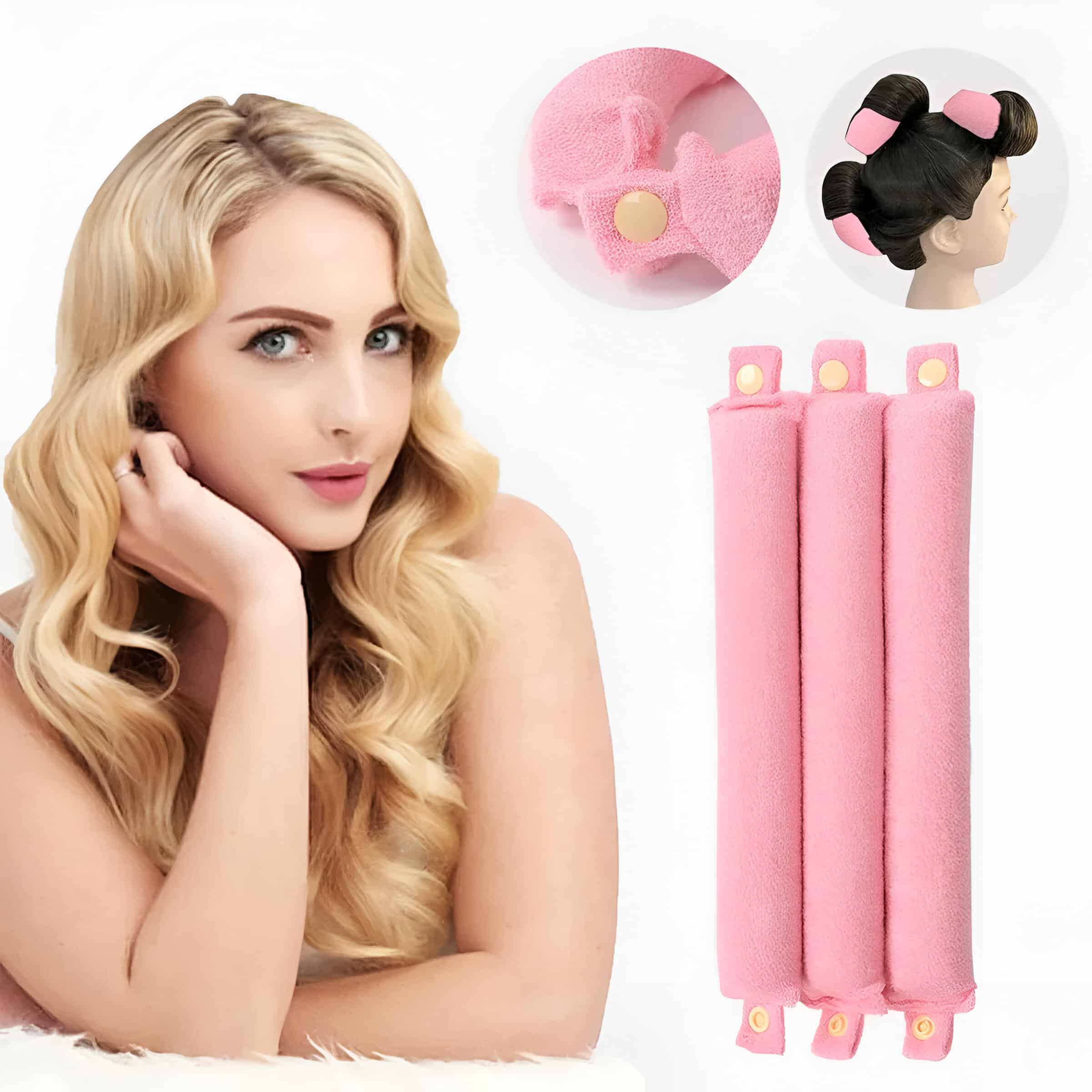 Silicone hair rollers for styling, soft pink color, heat-free curling tool, easy to use, enhances hair volume and waves, perfect for salon and home use, from Monalisa Store.