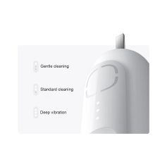 Gentle facial cleansing device with multiple modes including gentle, standard, and deep vibration for effective skincare and facial cleansing.