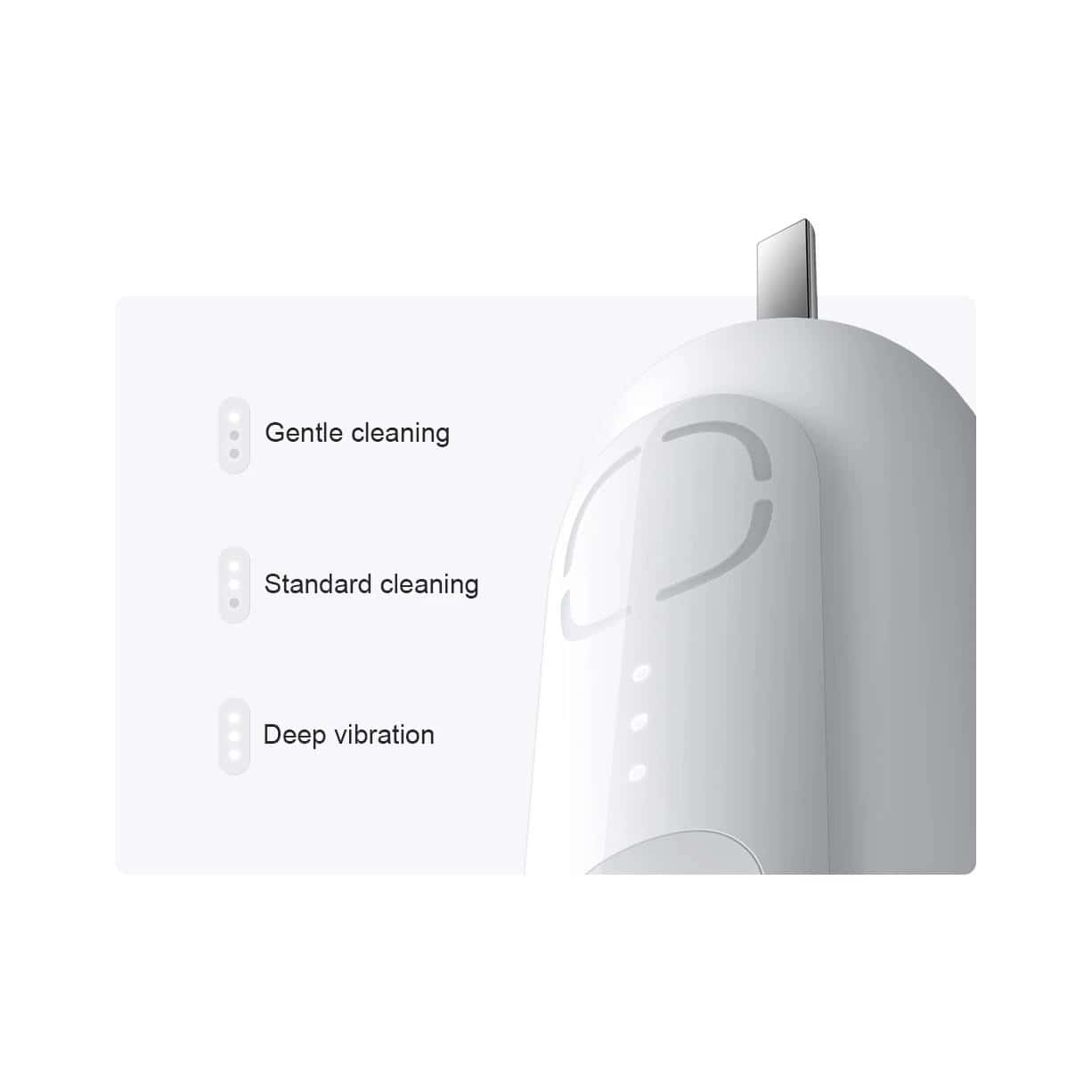 Gentle facial cleansing device with multiple modes including gentle, standard, and deep vibration for effective skincare and facial cleansing.