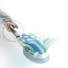 Precision dental drill head with multi-color bristles for advanced oral hygiene cleaning and procedures.