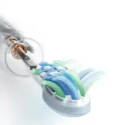 Precision dental drill head with multi-color bristles for advanced oral hygiene cleaning and procedures.