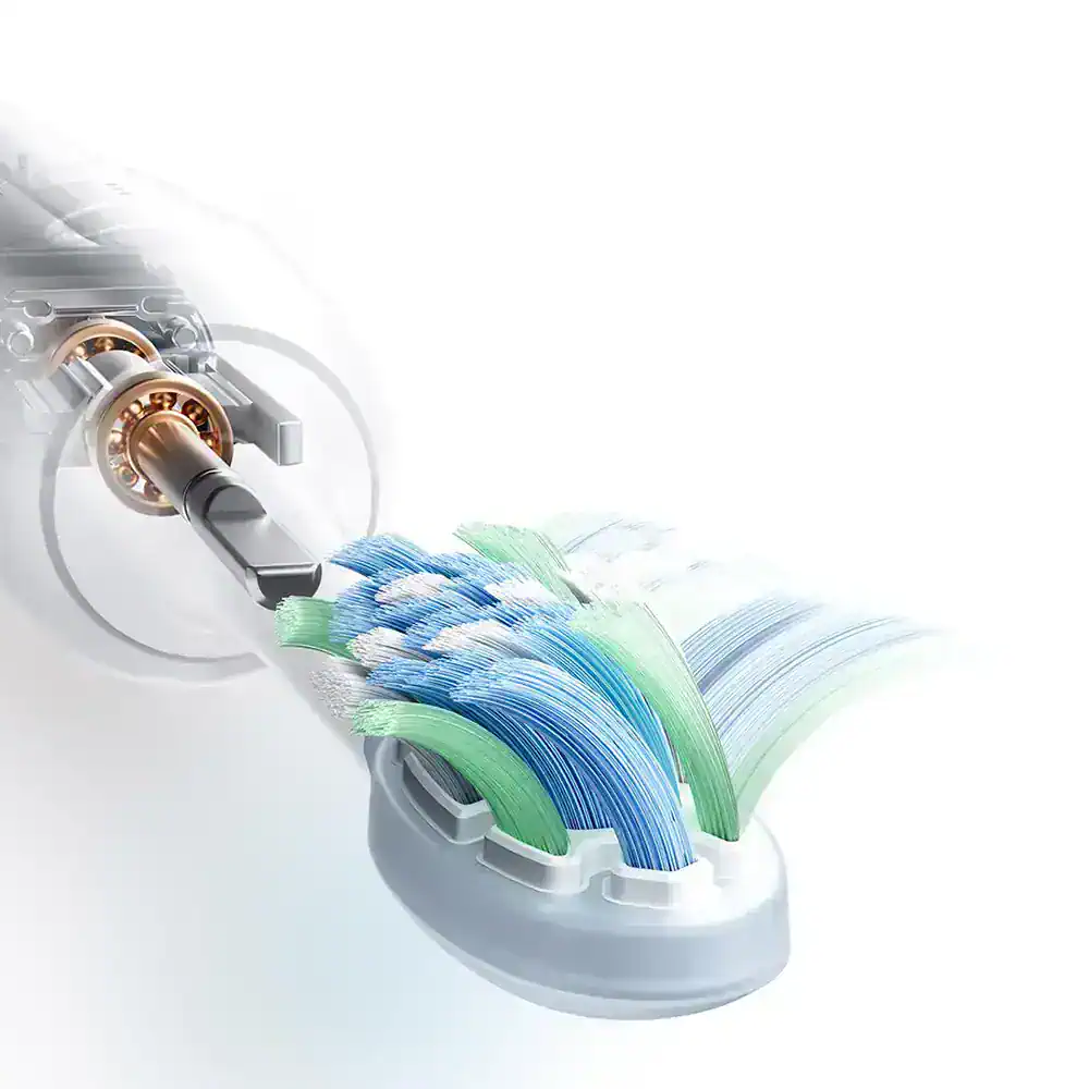 Precision dental drill head with multi-color bristles for advanced oral hygiene cleaning and procedures.