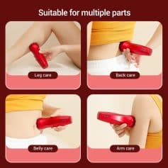 Red multifunctional massage pen for leg, back, belly, and arm care, ideal for muscle relief and relaxation. Compact design perfect for targeted pain relief at home or on the go.