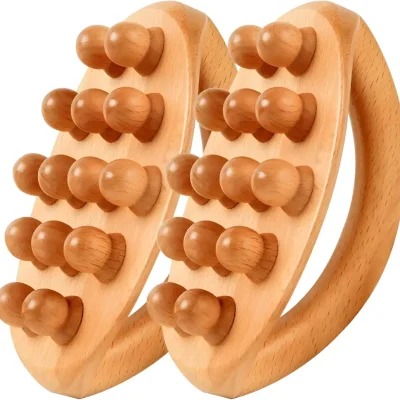 Smooth wooden massage tools with rounded knobs, ideal for acupressure, reflexology, and relaxation therapy at Monalisa Store. Crafted from natural wood for effective self-care treatments.