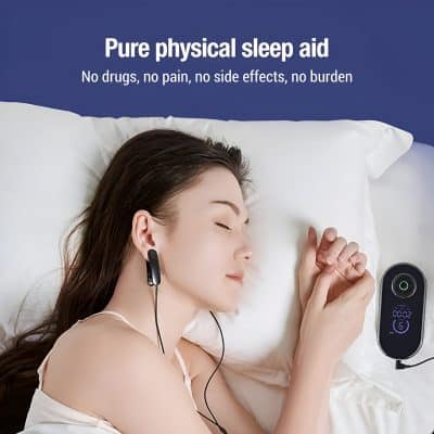 Calming woman sleeping peacefully with sleep aid device, promoting natural sleep solutions for better rest at Monalisa Medical Store.