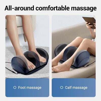 Relaxing foot and calf massage machine for home use, customizable massage options for pain relief, stress reduction, and improved circulation, perfect for foot and calf relaxation.