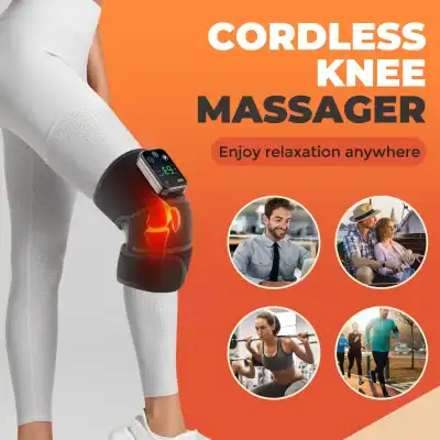 Wireless cordless knee massager for pain relief and relaxation, ideal for joint recovery, sports recovery, and arthritis treatment, enhances circulation and eases knee discomfort.