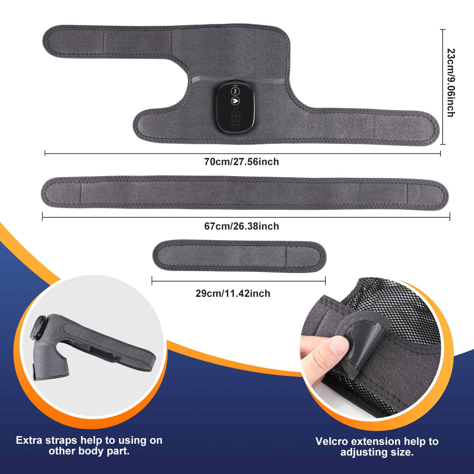 Comfortable massage gun wrap with adjustable size and extra straps for targeted therapy, ideal for muscle relaxation and pain relief. Perfect for home, gym, and physiotherapy use.