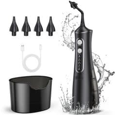 Rechargeable Water Flosser with 4 Jet Tips, USB Charging Cable, and Water Tank - Perfect for Dental Hygiene.